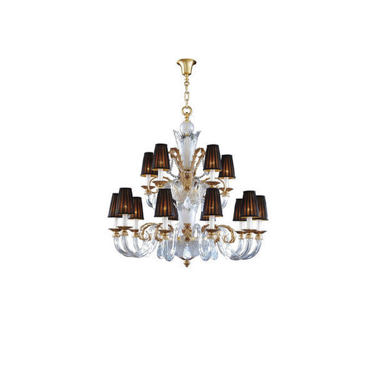 Stunning Crystal and Gold Chandelier with Black Shades