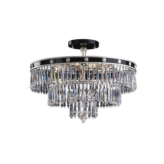 Dazzling Crystal and Black Flush Mount Ceiling Light