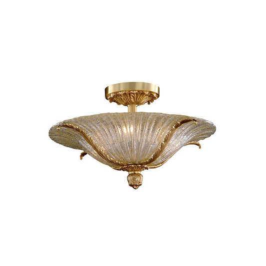 Sophisticated Gold and Textured Glass Flush Mount Ceiling Light