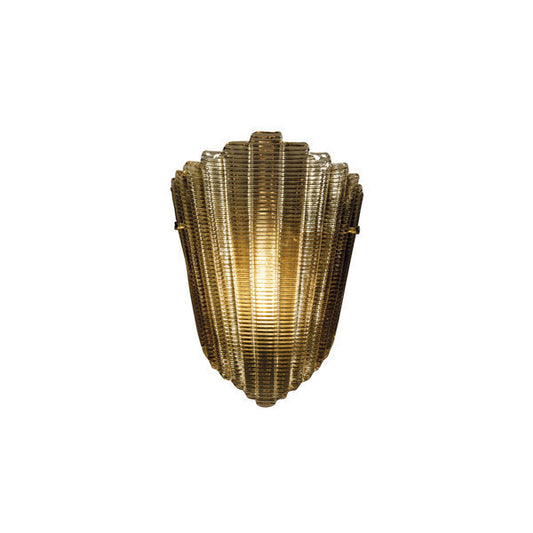 Stylish Art Deco Wall Sconce with Ribbed Glass and Antique Brass Accents