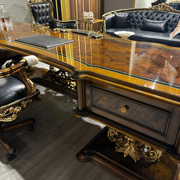 Presidential Office Furniture Set with Leather Sofas and Gold Accents