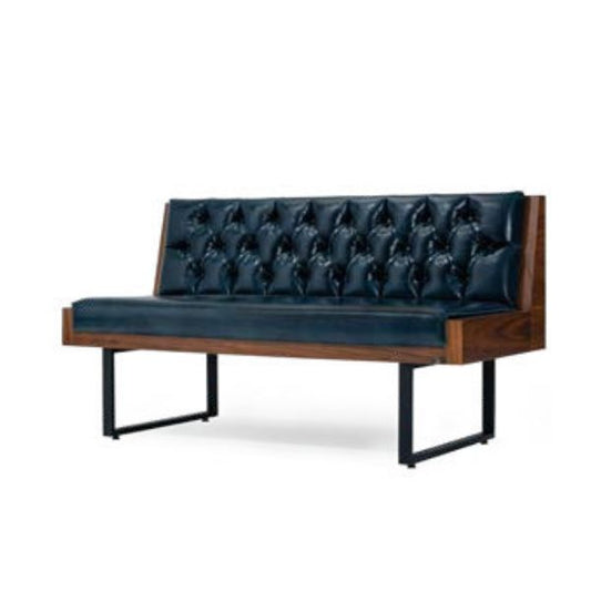 Timeless Elegance: The Navy Tufted Sofa with Wooden Accents