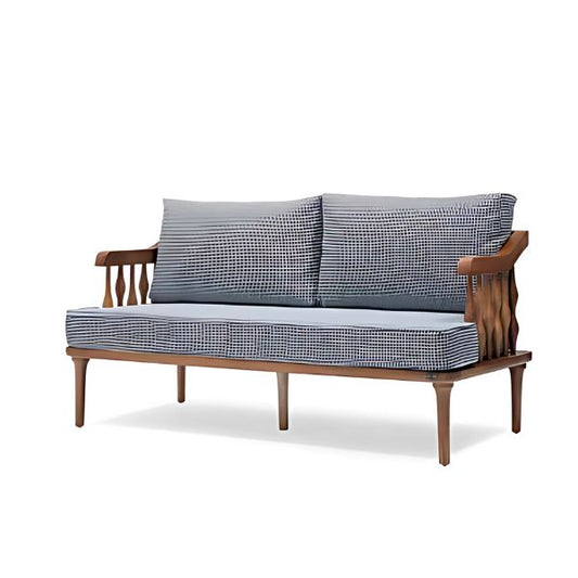 Charming Elegance: The Gingham Upholstered Sofa with Wooden Frame