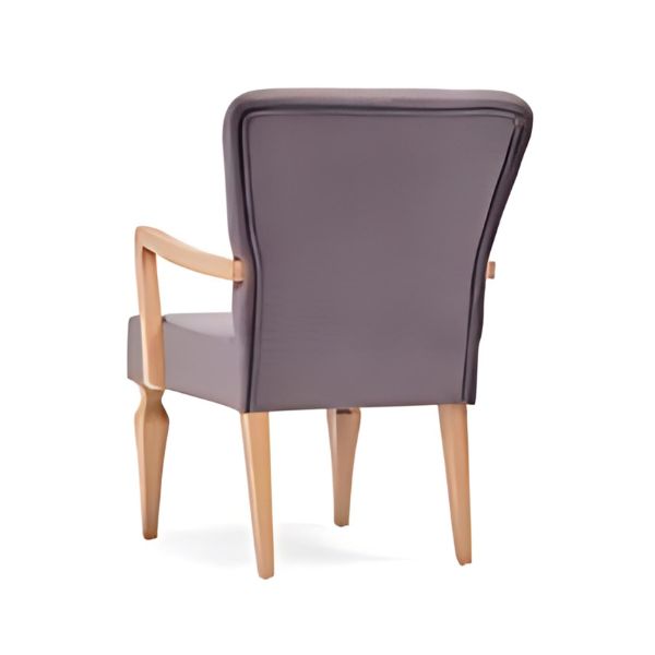 Vintage Charm: The Purple Upholstered Accent Chair with Wooden Armrests