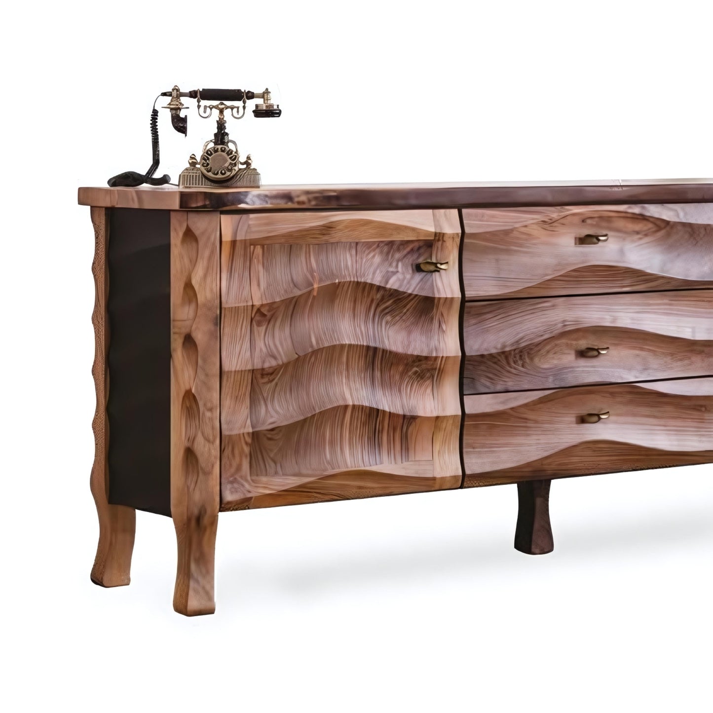 Artistic Elegance: The Wave-Patterned Walnut Sideboard