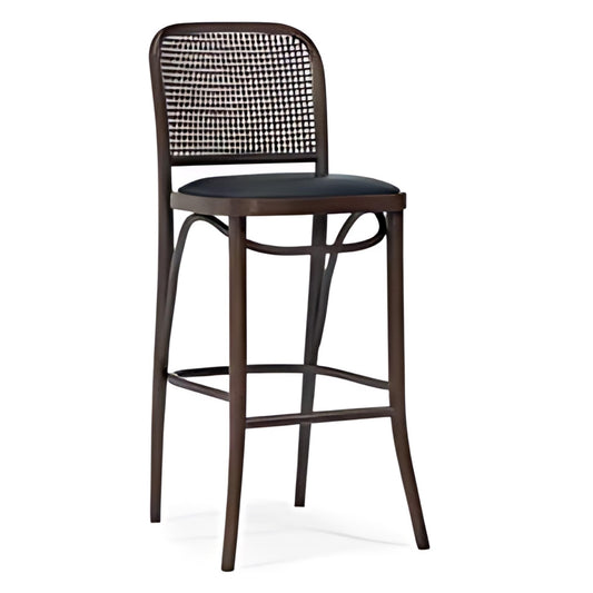 Timeless Elegance: The Brown Wooden Bar Stool with Woven Back