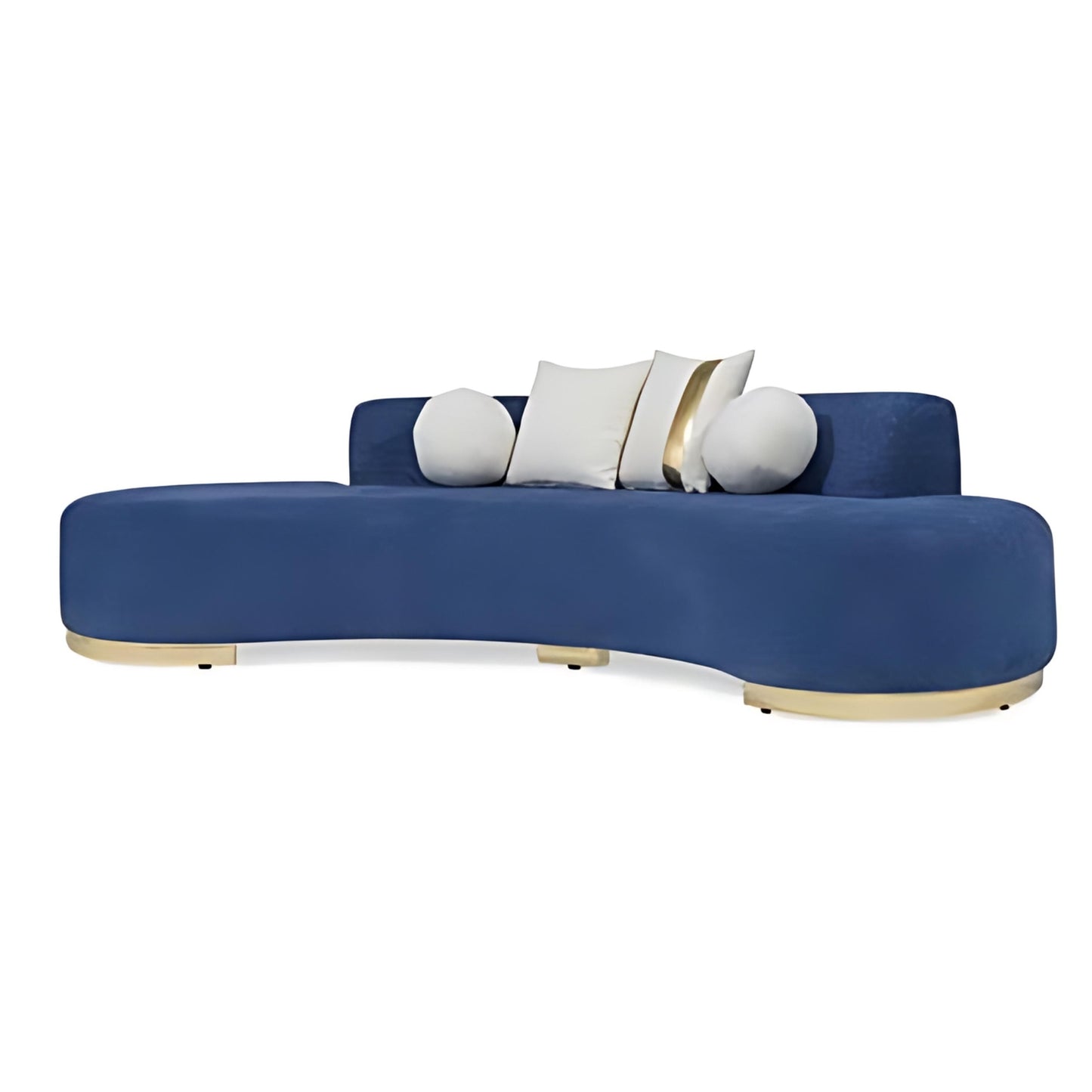 Bold Design: The Curved Blue Sofa with Gold Accents