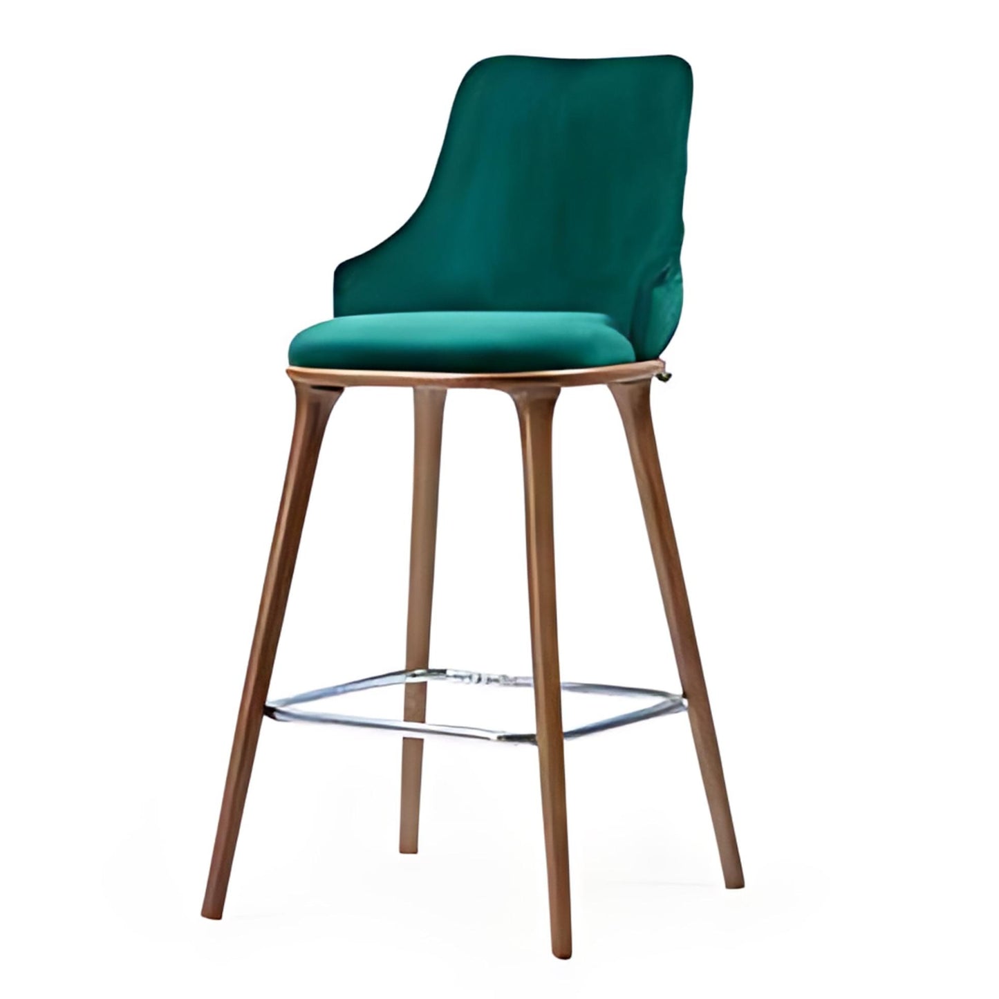 Chic Comfort: The Green Velvet Bar Stool with Wooden Legs