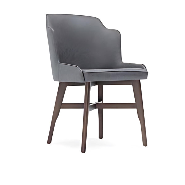 Chic Gray Upholstered Armchair with Dark Wooden Legs