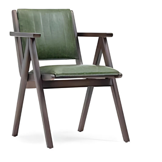 Stylish Olive Green Upholstered Armchair with Dark Wood Frame