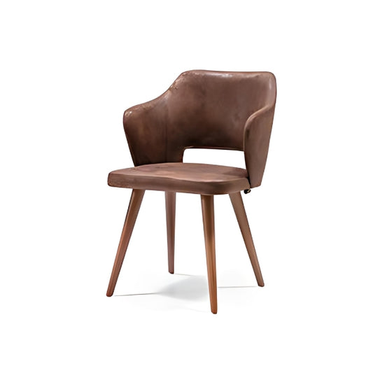 Stylish Brown Upholstered Armchair with Wooden Legs: A Contemporary Blend of Comfort and Sophistication