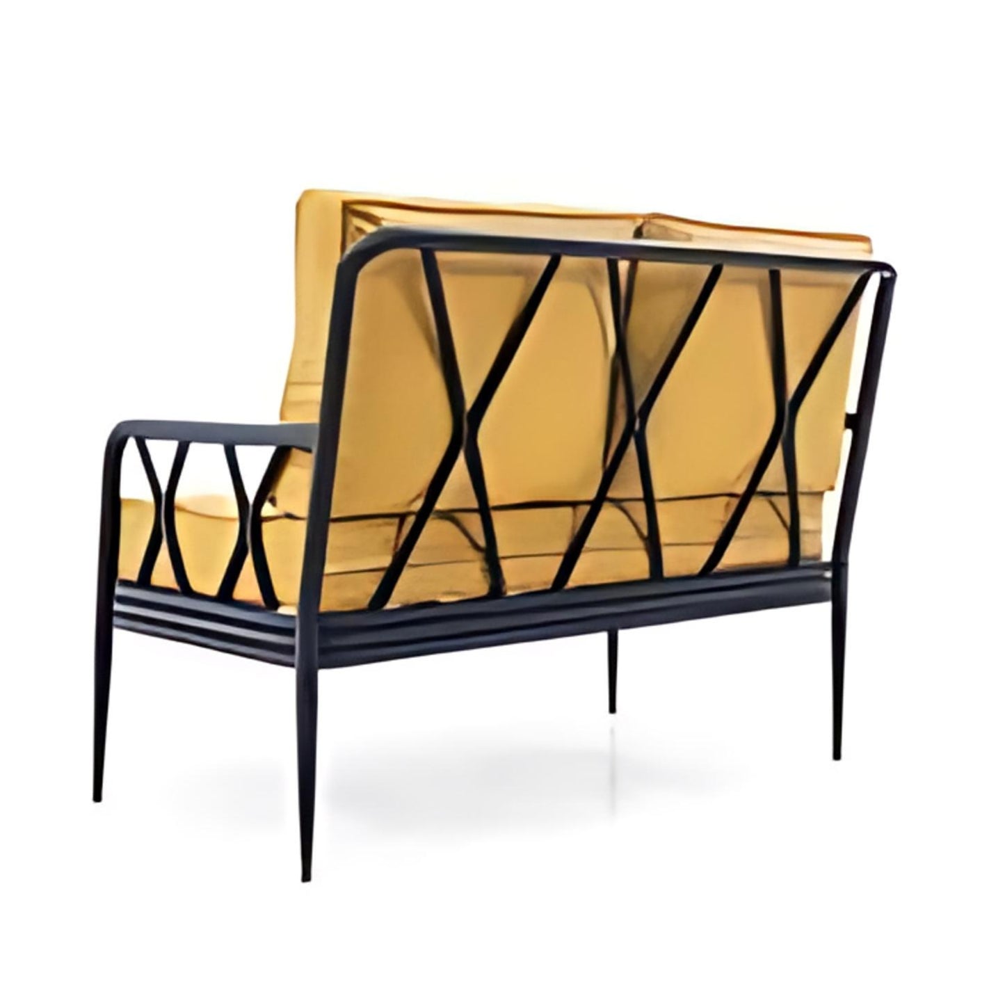 Vibrant Outdoor Bliss: The Yellow Cushioned Sofa with Stylish Metal Frame