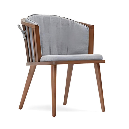 Stylish Gray Upholstered Armchair with Walnut Frame