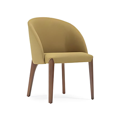 Stylish Mustard Upholstered Armchair with Wooden Legs: A Bright Blend of Comfort and Modern Design