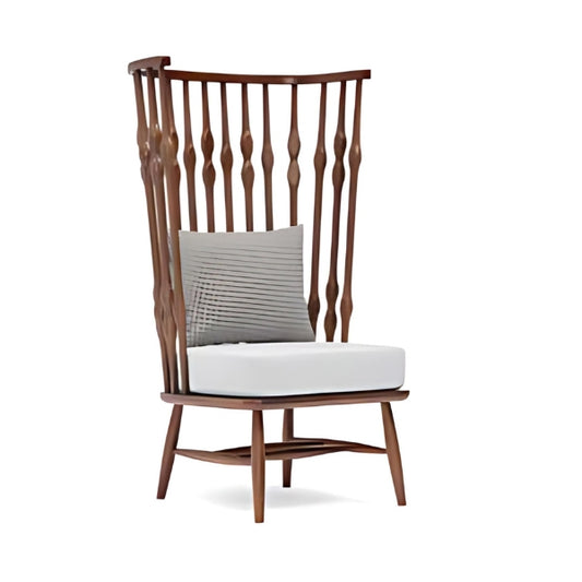 Stylish Retreat: The High-Back Wooden Accent Chair with Cushioned Seat