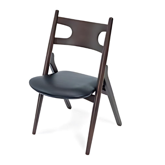 Contemporary Dark Wood Chair with Black Leather Seat