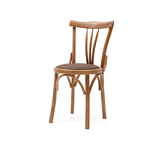 Classic Light Wood Dining Chair with Brown Upholstered Seat