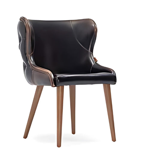 Stylish Black Leather Armchair with Walnut Legs