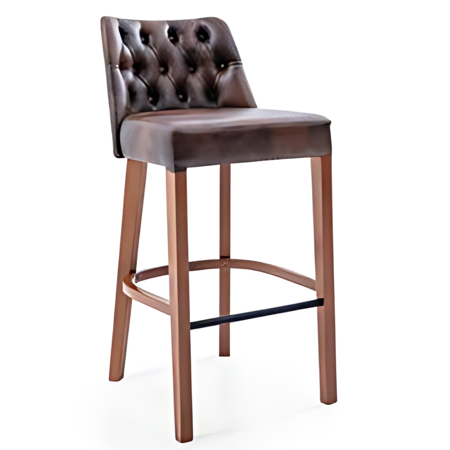 Classic Charm: The Brown Tufted Bar Stool with Wooden Legs