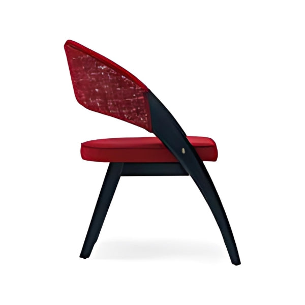 Bold Red Upholstered Chair with Dark Wood Frame: A Stylish Blend of Comfort and Modern Design