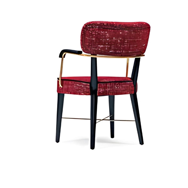 Bold Red Upholstered Armchair with Black and Gold Accents