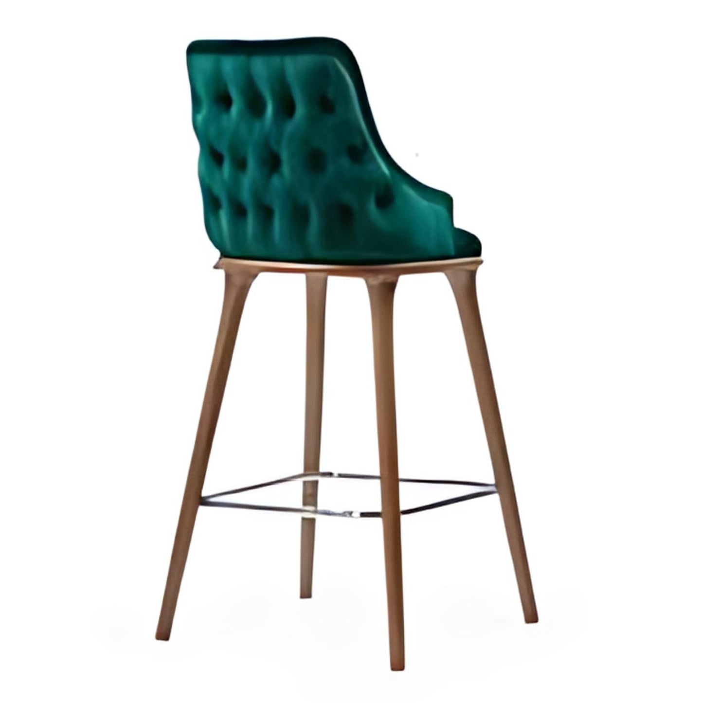 Chic Comfort: The Green Velvet Bar Stool with Wooden Legs