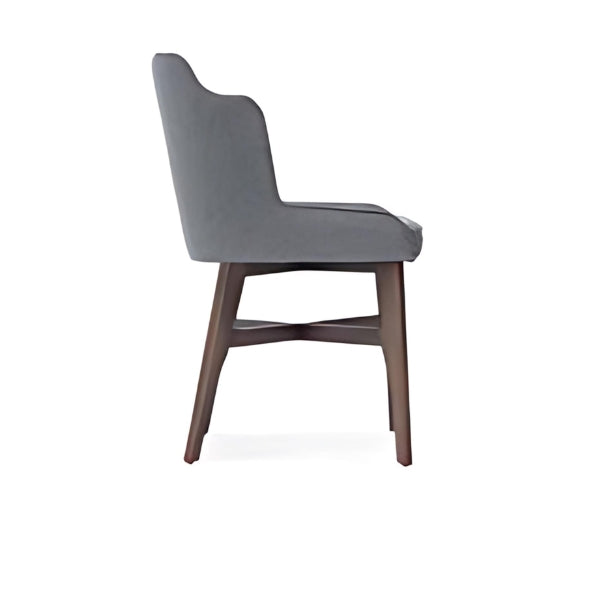 Chic Gray Upholstered Armchair with Dark Wooden Legs