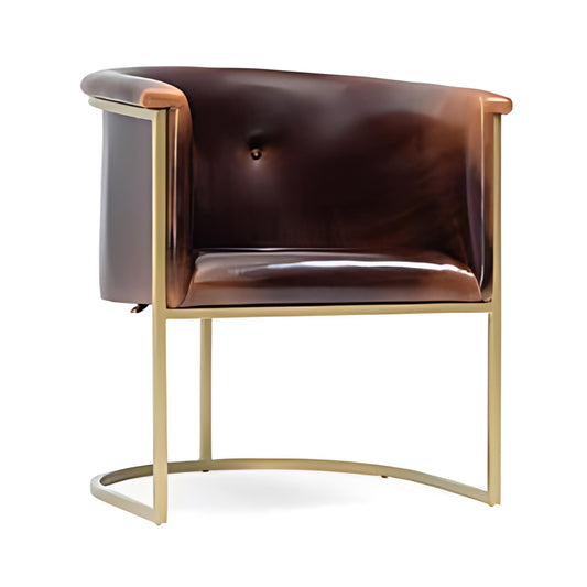 Contemporary Brown Leather Armchair with Gold Base: A Timeless Blend of Luxury and Style