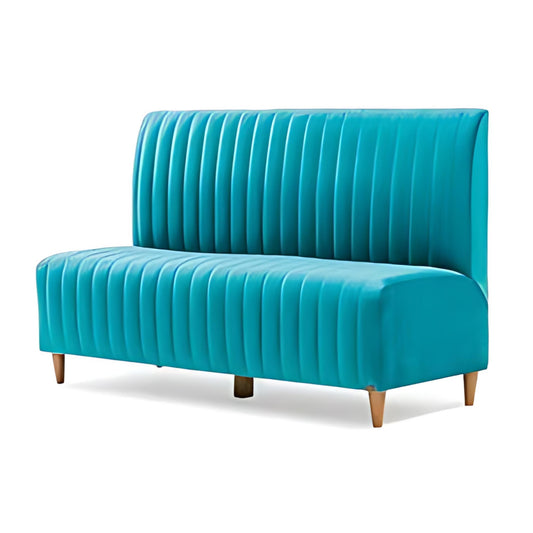 Vibrant Elegance: The Turquoise Ribbed Sofa with Wooden Legs