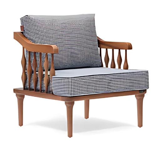 Classic Charm: The Checkered Upholstered Accent Chair with Wooden Frame