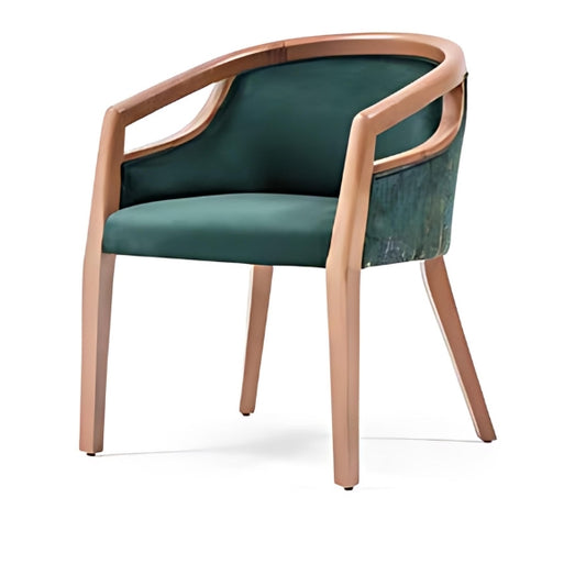 Stylish Green Upholstered Armchair with Wooden Frame