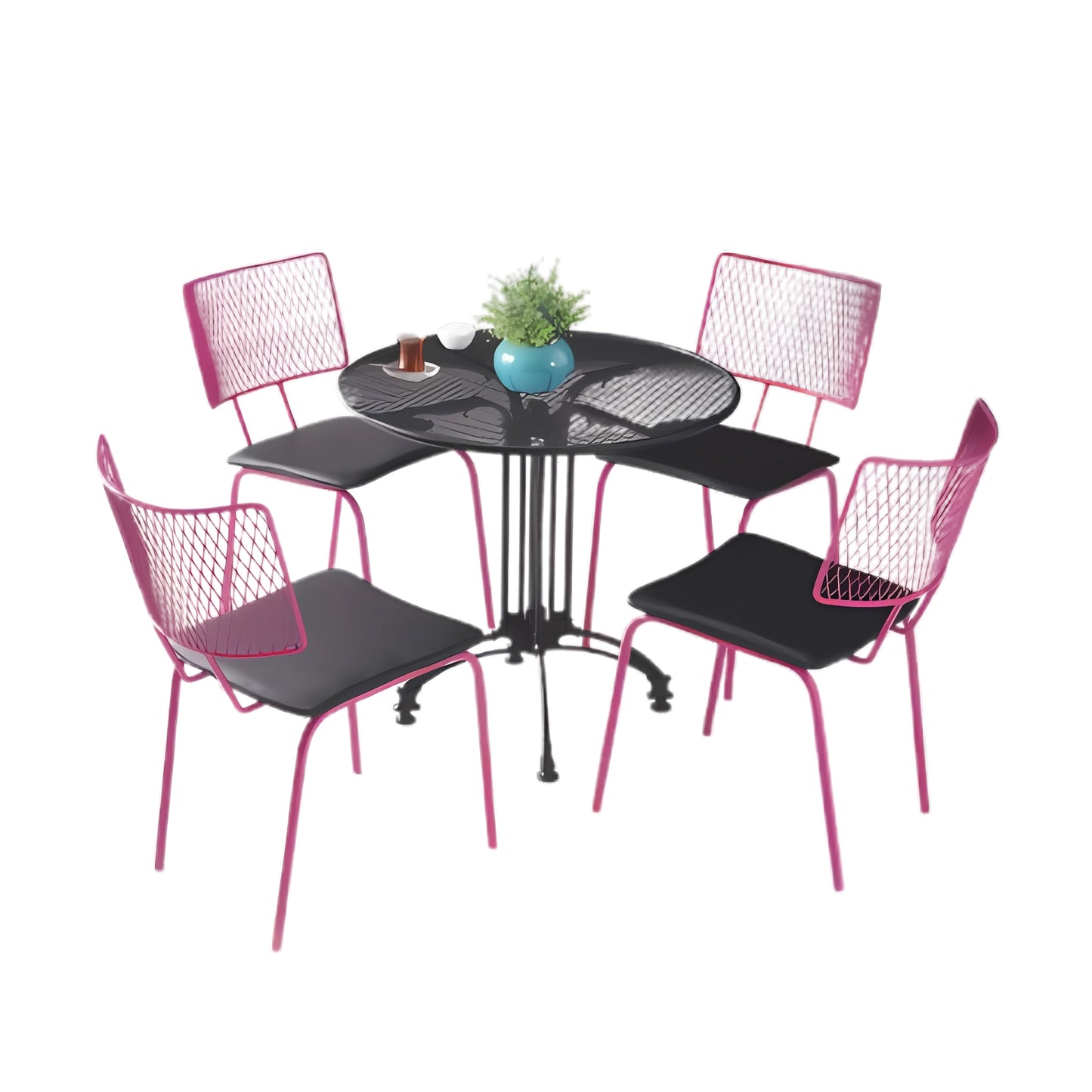 Vibrant Metal Bistro Set with Round Table and Colorful Chairs