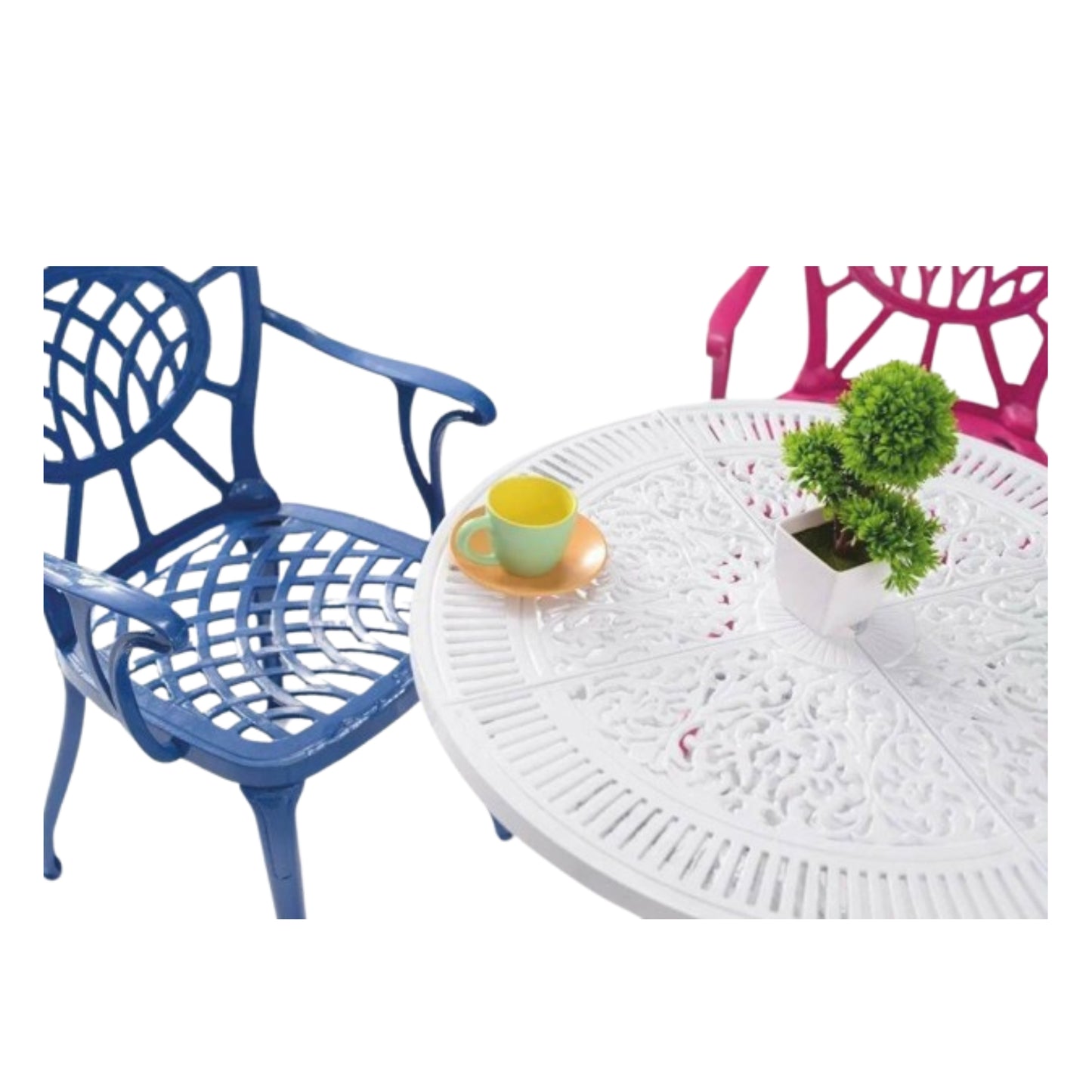 Vibrant Metal Bistro Set with Round Table and Colorful Chairs