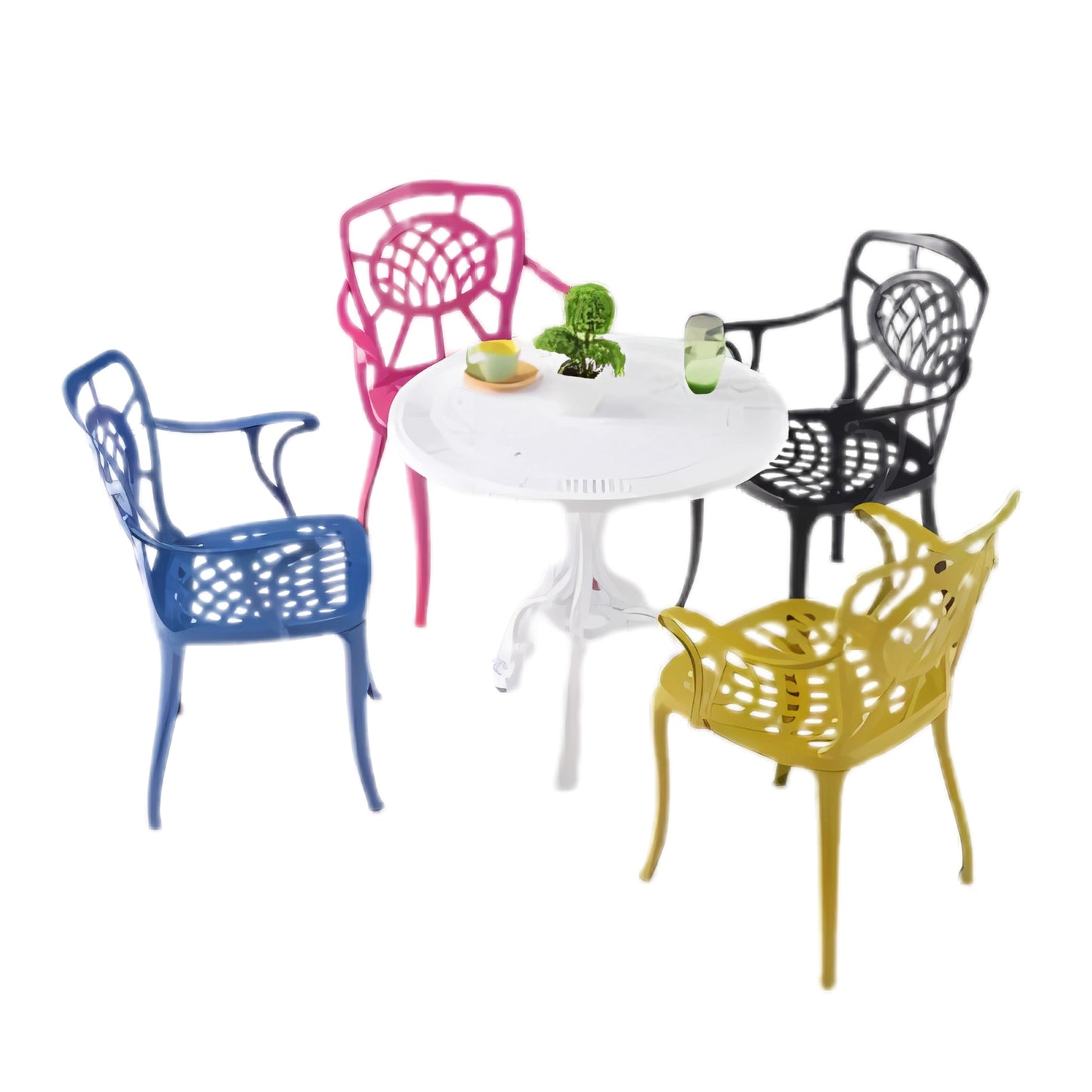 Vibrant Metal Bistro Set with Round Table and Colorful Chairs