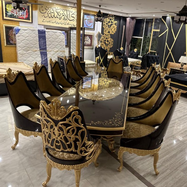 Royal Dining Table with Intricate Carvings and Matching Chairs