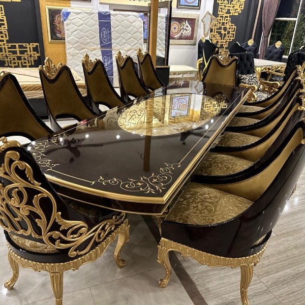 Royal Dining Table with Intricate Carvings and Matching Chairs