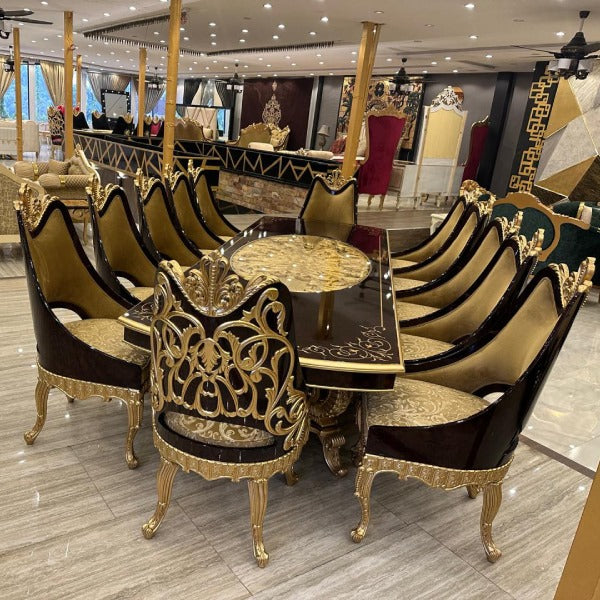 Royal Dining Table with Intricate Carvings and Matching Chairs