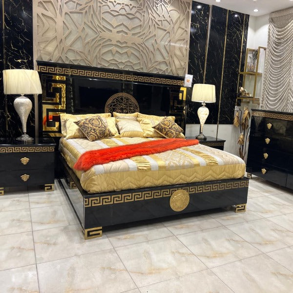 Luxury Bedroom Set with Golden Accents and Black Finish