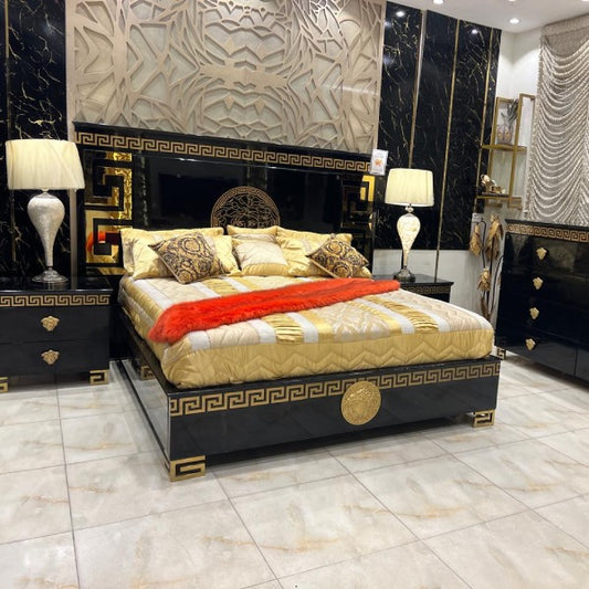 Luxury Bedroom Set with Golden Accents and Black Finish