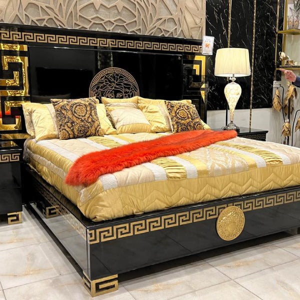 Luxury Bedroom Set with Golden Accents and Black Finish