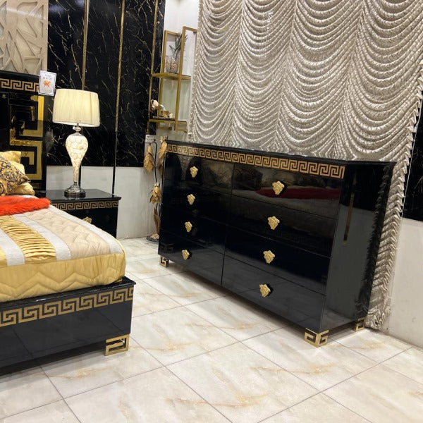 Luxury Bedroom Set with Golden Accents and Black Finish