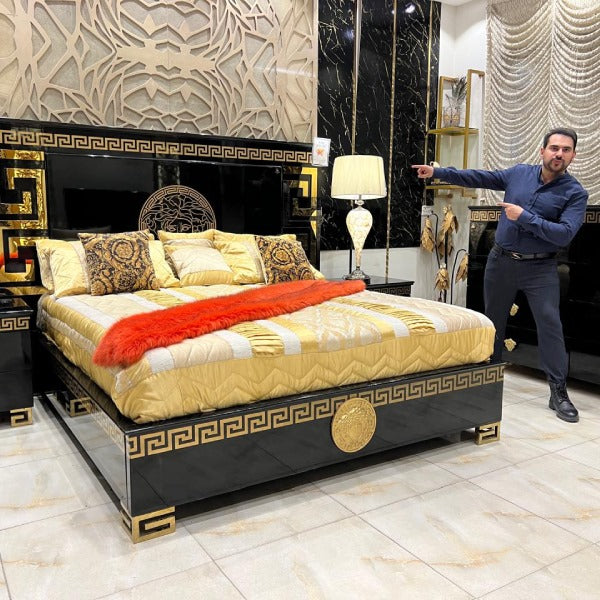 Luxury Bedroom Set with Golden Accents and Black Finish