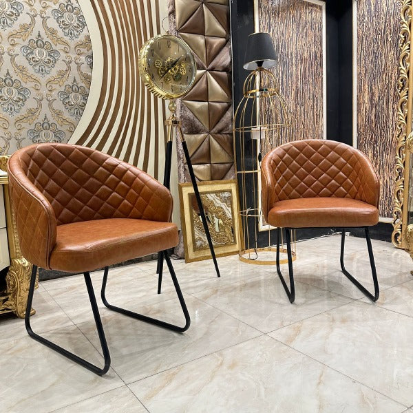 Brown Leather Accent Chairs with Metal Frame