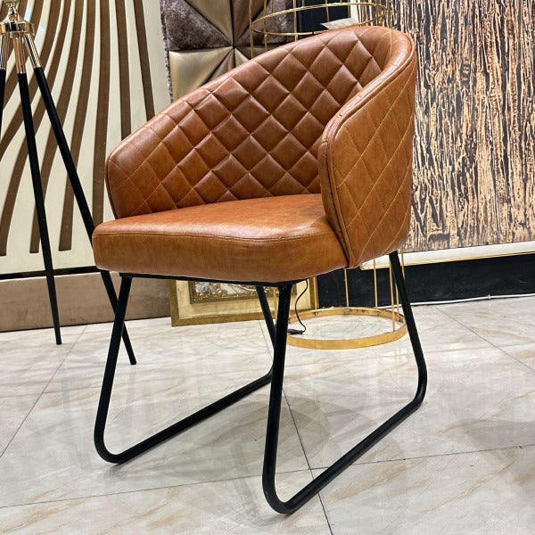 Brown Leather Accent Chairs with Metal Frame