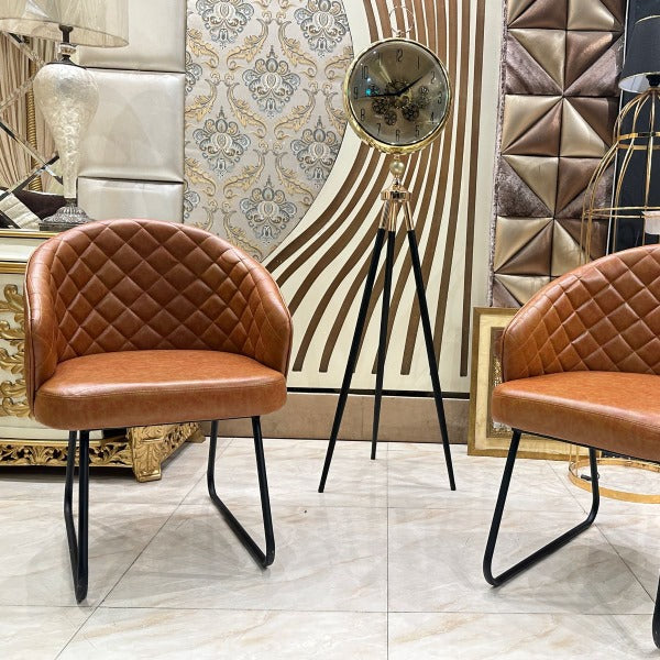 Brown Leather Accent Chairs with Metal Frame