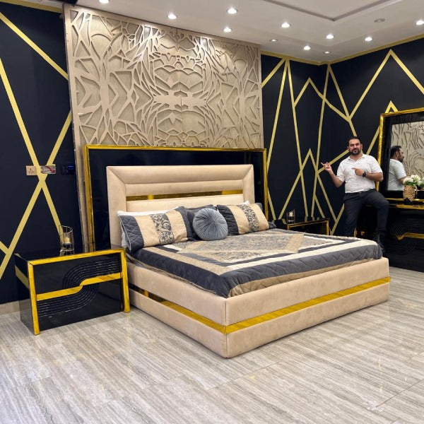 Sleek and Stylish Black and Gold Bedroom Set