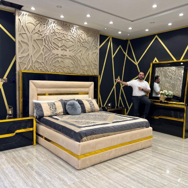 Sleek and Stylish Black and Gold Bedroom Set