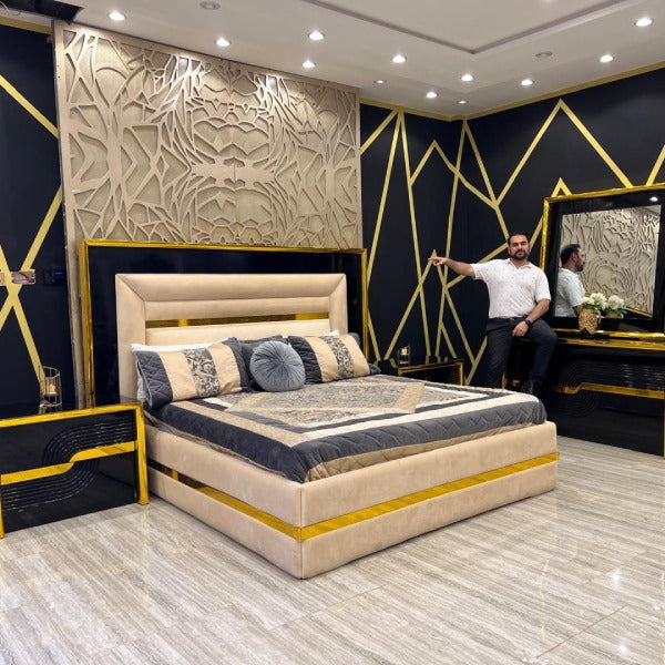 Sleek and Stylish Black and Gold Bedroom Set