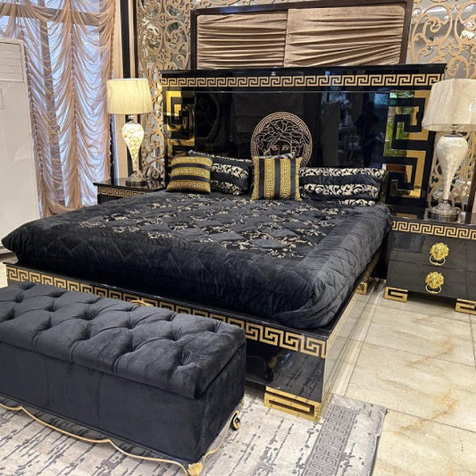 Sleek and Stylish Black and Gold Bedroom Set