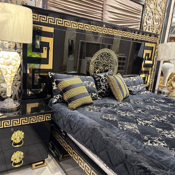 Sleek and Stylish Black and Gold Bedroom Set